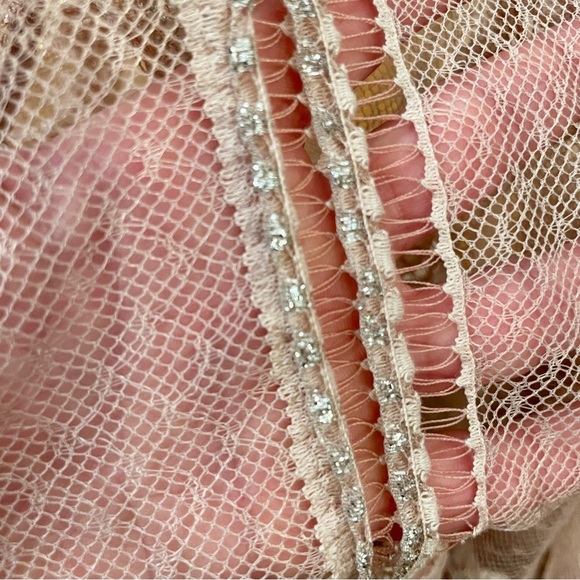 Zara Knit & Lace Wrap Dress Long Blush Pink Semi-Sheer V-Neck Size Small - Picture 14 of 16